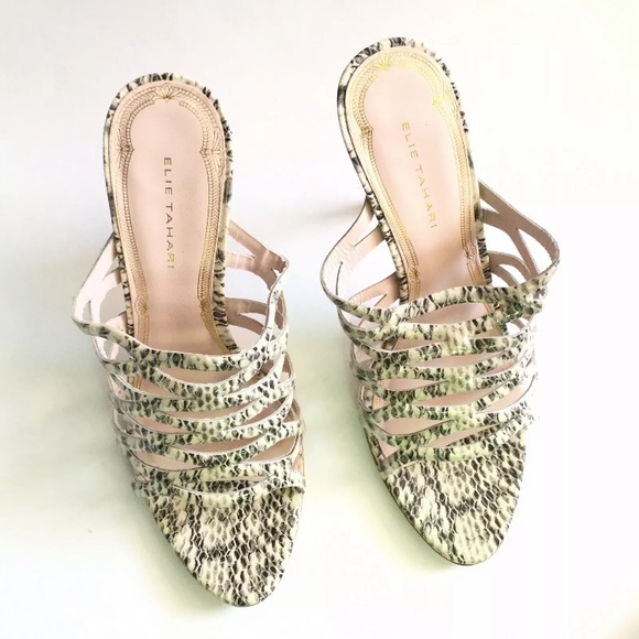 Elie Tahari Snake Print Strap Open Toes Leather - Picture 4 of 7